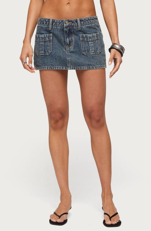 Ayala Washed Cargo Denim Micro Skort