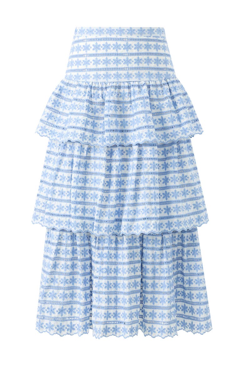 Odessa Frill Embroidered Maxi Skirt, Main, color, Powder Blue