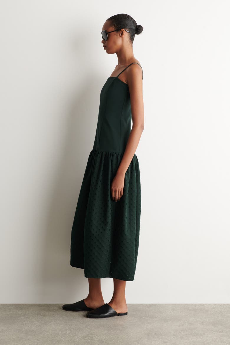 Polka-dot Sculpted Dropped-waist Dress, Alternate, color, GREEN / POLKA DOT