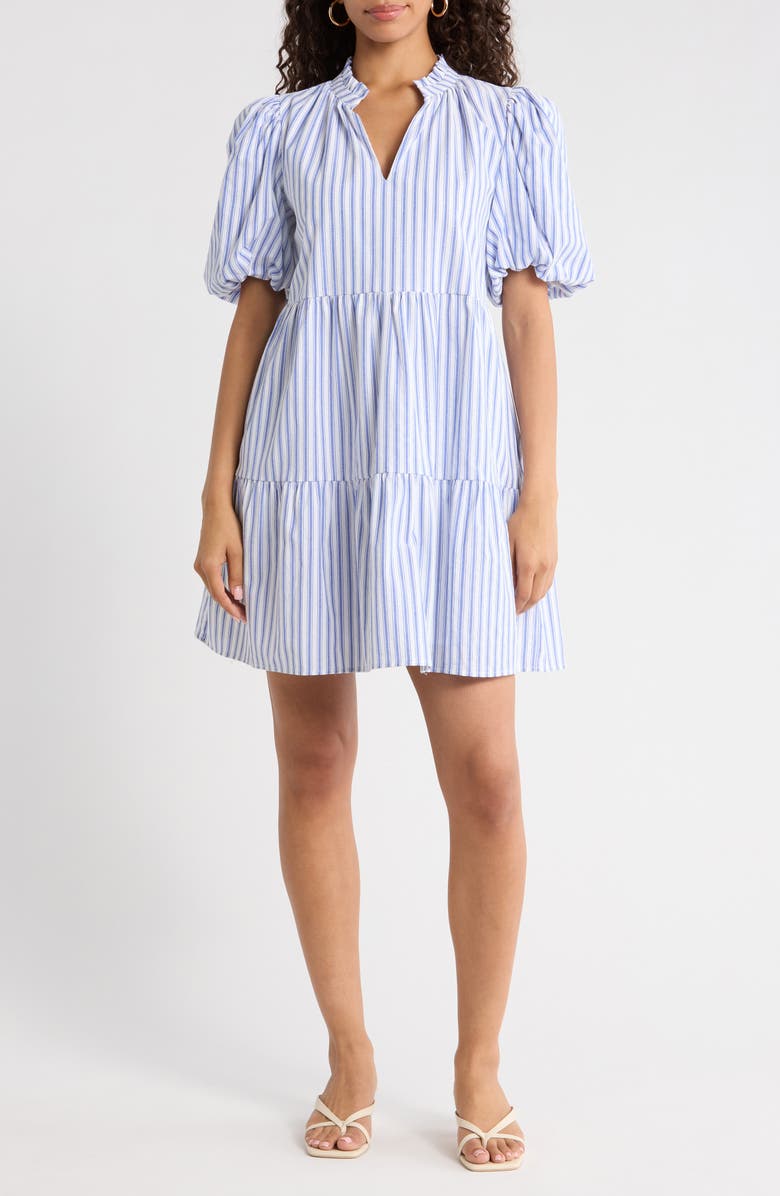 SUGARLIPS Audry Stripe Jacey Babydoll Minidress, Main, color, White-Blue