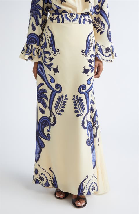 Everywhere Floral Paisley Silk Crêpe de Chine Maxi Skirt