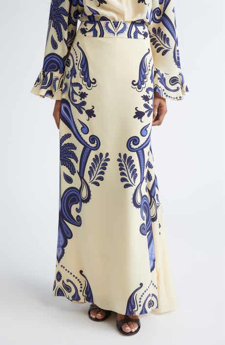 Everywhere Floral Paisley Silk Crêpe de Chine Maxi Skirt