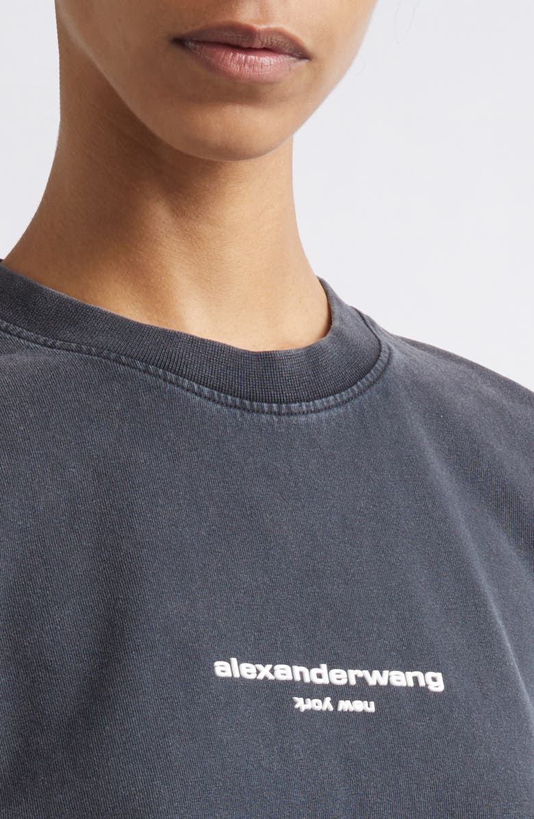 Alexander Wang Shrunken Cotton Logo T-Shirt, Alternate, color, Washed Black