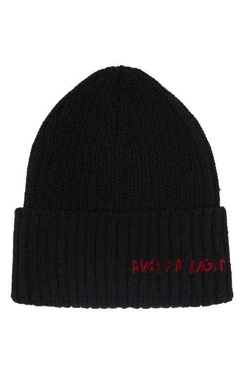 Ruslan Baginskiy Monogram Embroidered Merino Wool Beanie in Black  product