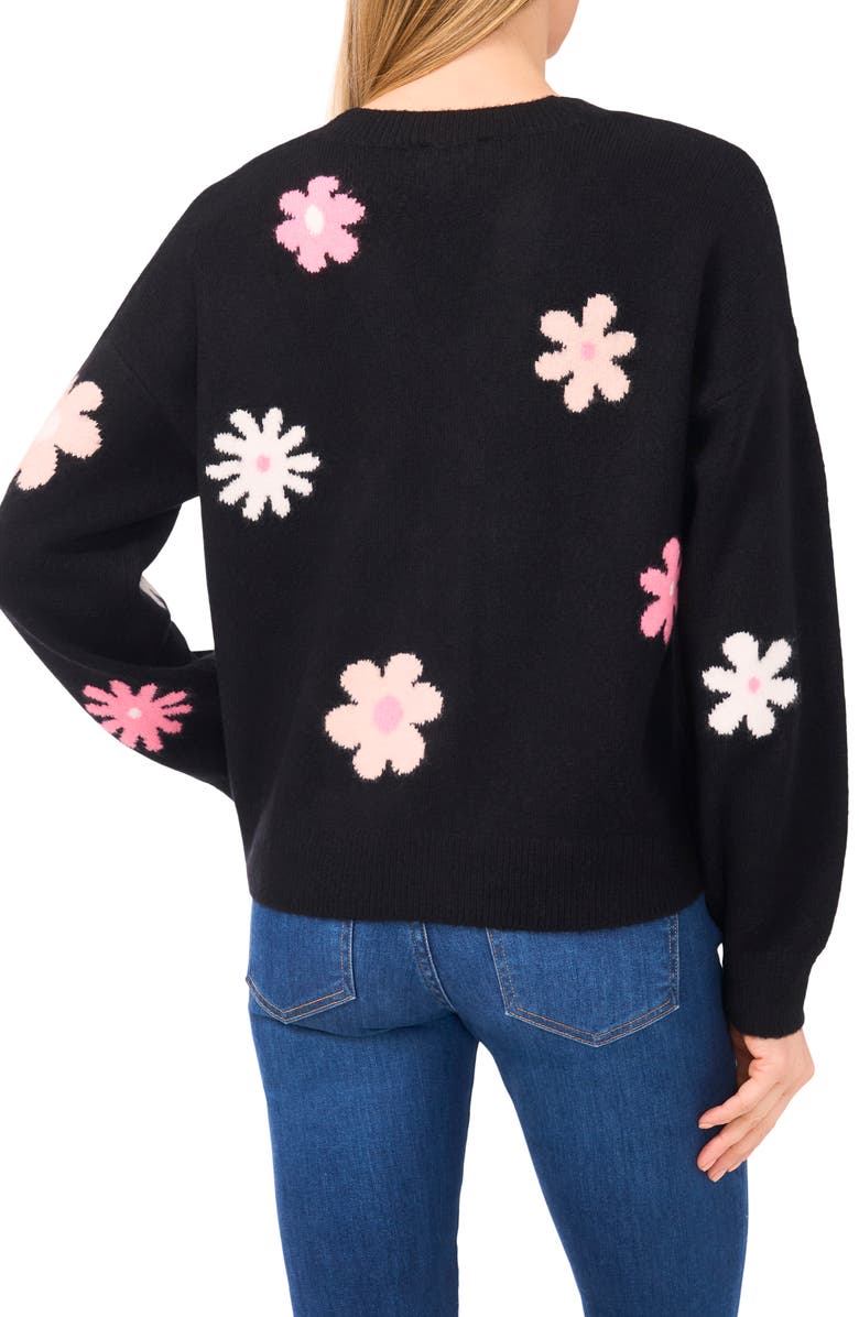 CeCe Groovy Flower Cardigan, Alternate, color, Rich Black