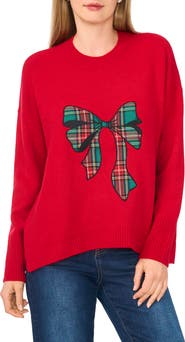 CeCe Tartan Bow Crewneck Sweater