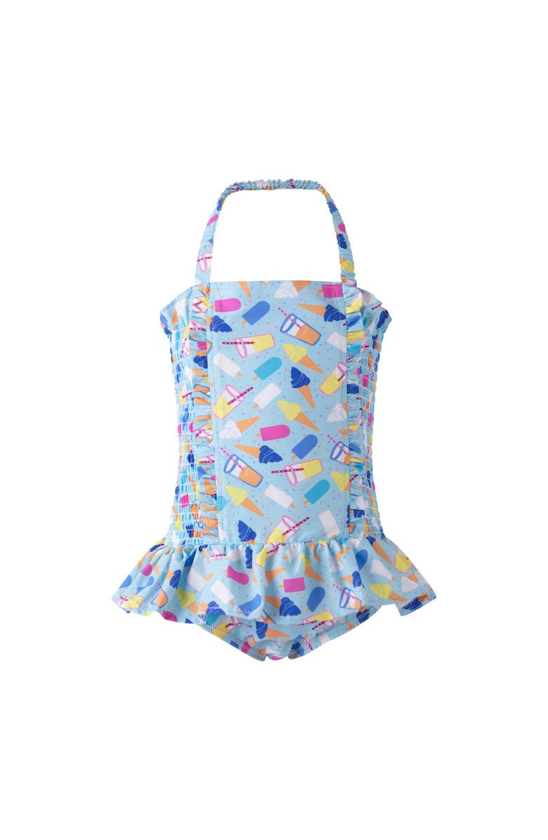 Rachel Riley Ice Cream Frill Swimsuit, Main, color, Blue