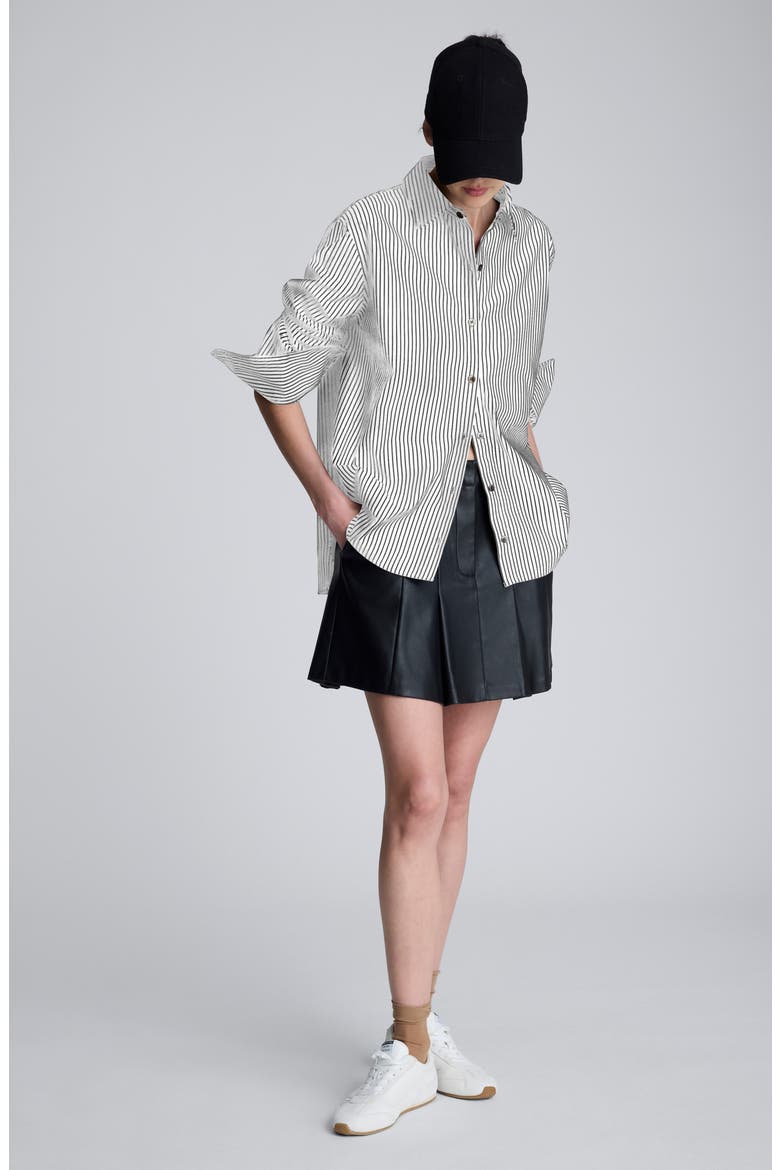 Boyfriend Button-Up Shirt, Alternate, color, PURE WHITE/ BLACK