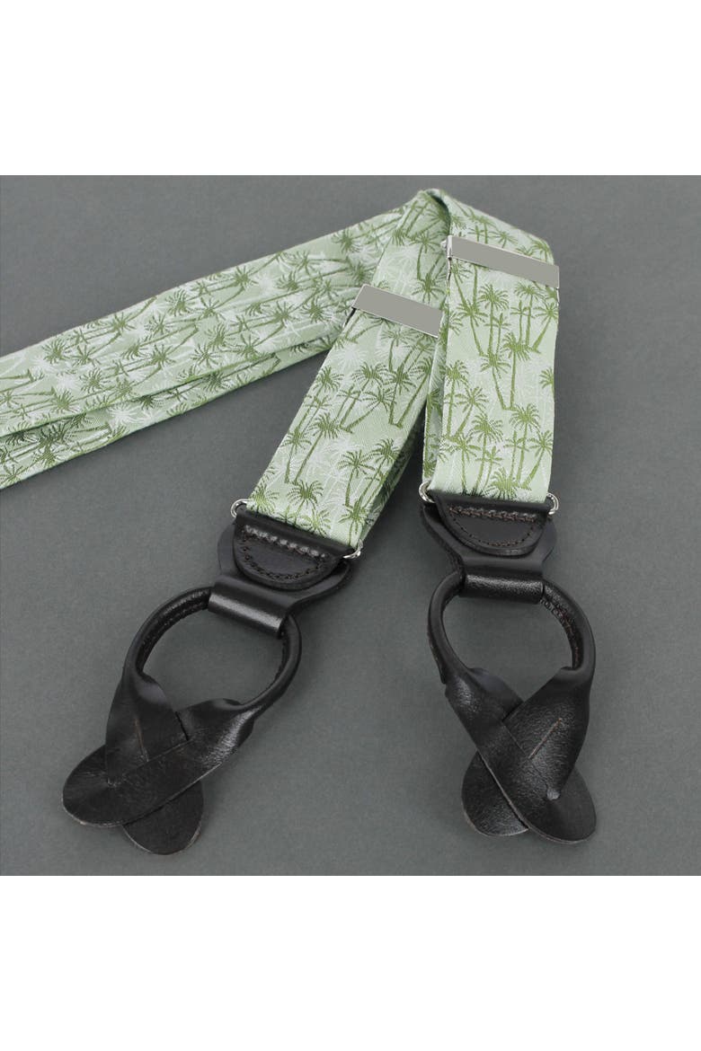 Nohea Palm Tree Linen Blend Novelty Button End Suspenders, Alternate, color, Green