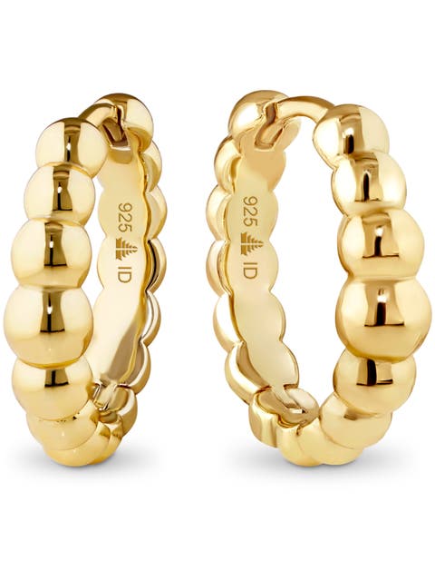 Beaded Ball Hoop Earrings in Gold Plated Sterling Silver