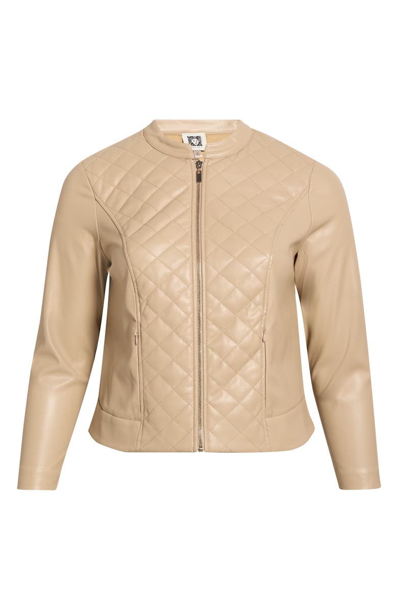 AK ANNE KLEIN Quilted Faux Leather Moto Jacket, Main, color, Latte