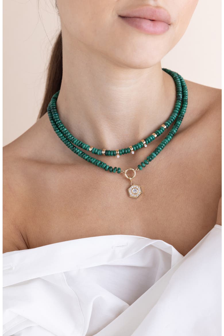 Beaded Malachite Pendant Necklace, Alternate, color, 14K YELLOW GOLD