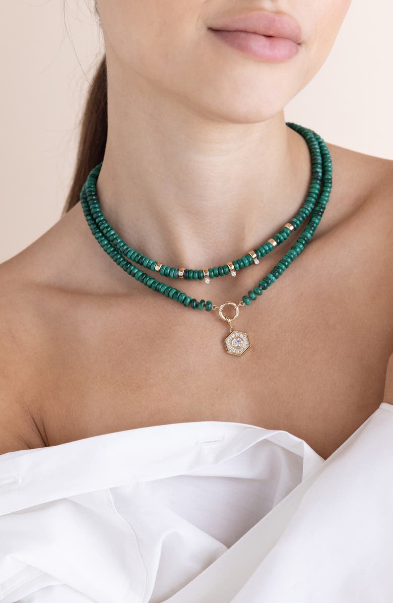 Zoë Chicco Beaded Malachite Pendant Necklace, Alternate, color, 14K Yellow Gold