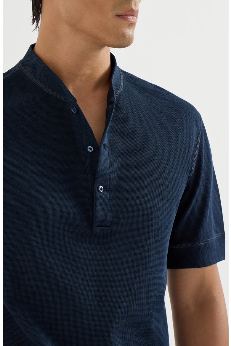 Cotton waffle jersey T-shirt with Henley collar, Alternate, color, Cobalt