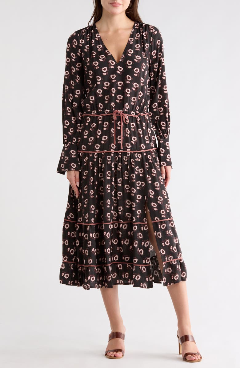 PAIGE Christine Long Sleeve Midi Dress, Main, color, Black/Ecru