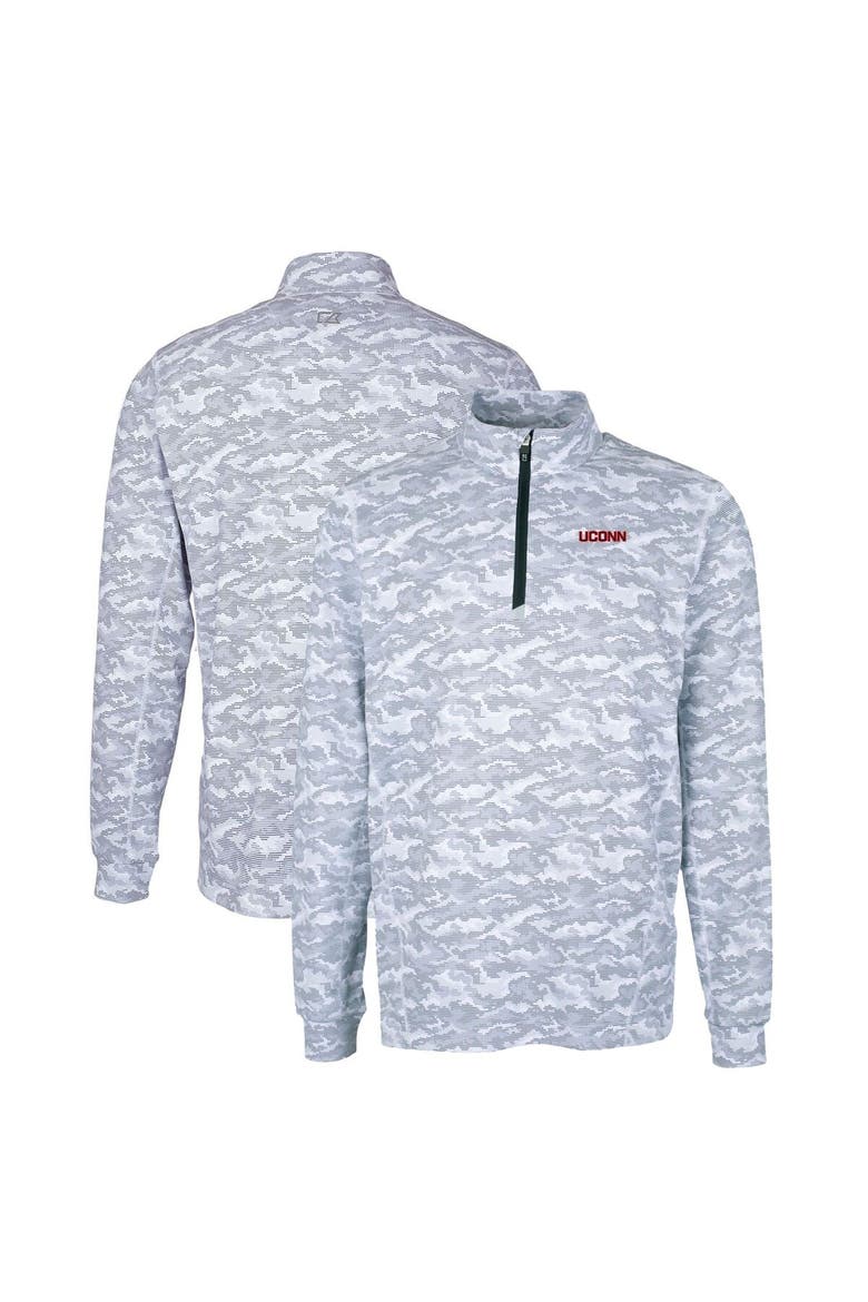 Men's Cutter & Buck Charcoal UConn Huskies Big & Tall Traverse Camo Print Stretch Quarter-Zip Pullover Top, Main, color, Charcoal