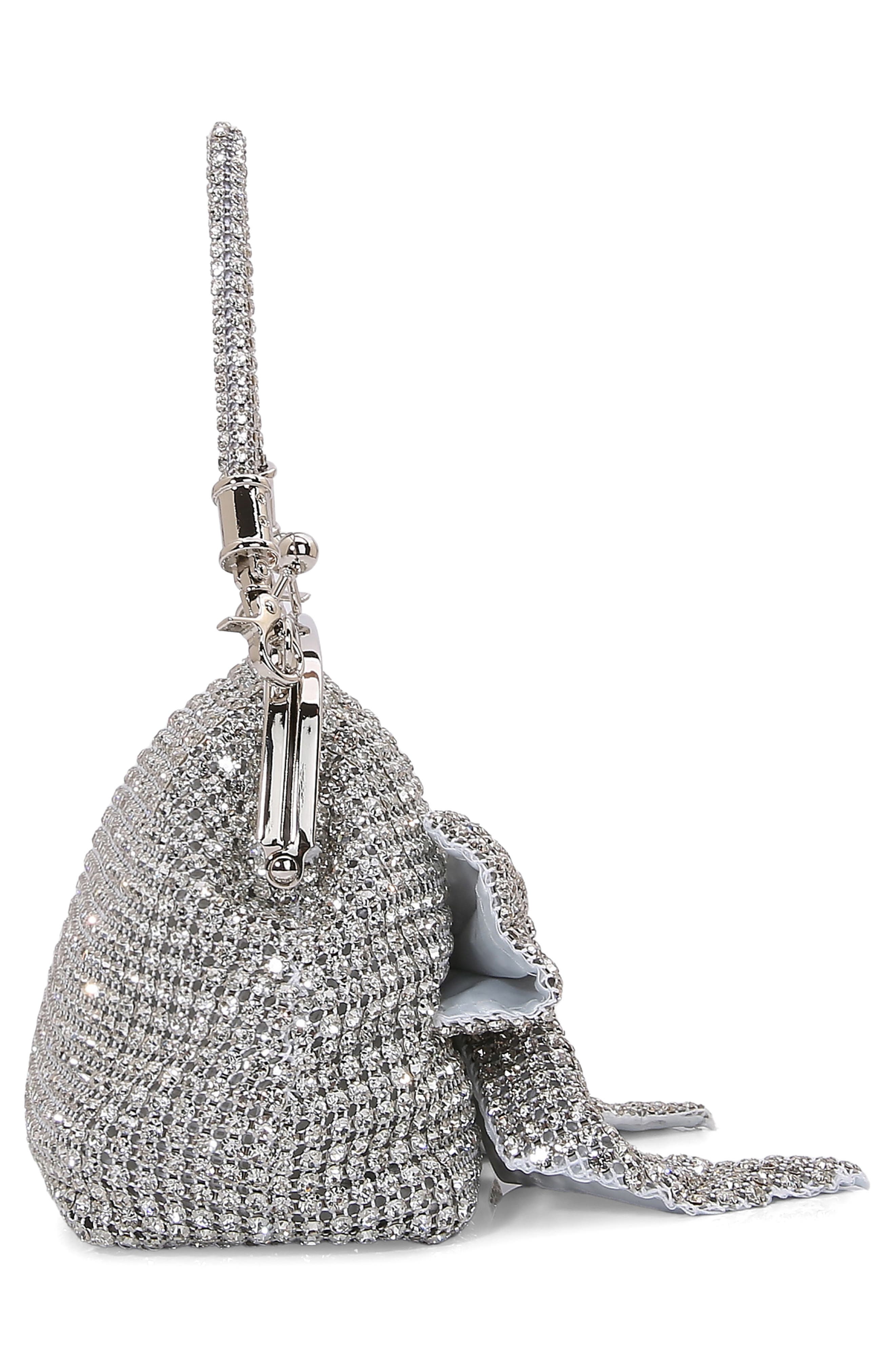 Rhinestone Embellished Bow Handbag, Alternate, color, SILVER
