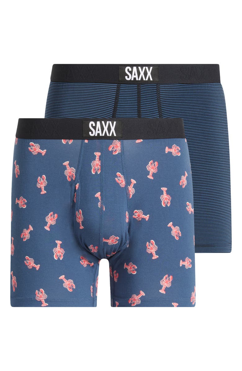 SAXX Assorted 2-Pack Ultra Super Soft Boxer Briefs, Main, color, Lobster Boil/ Mini Stripe