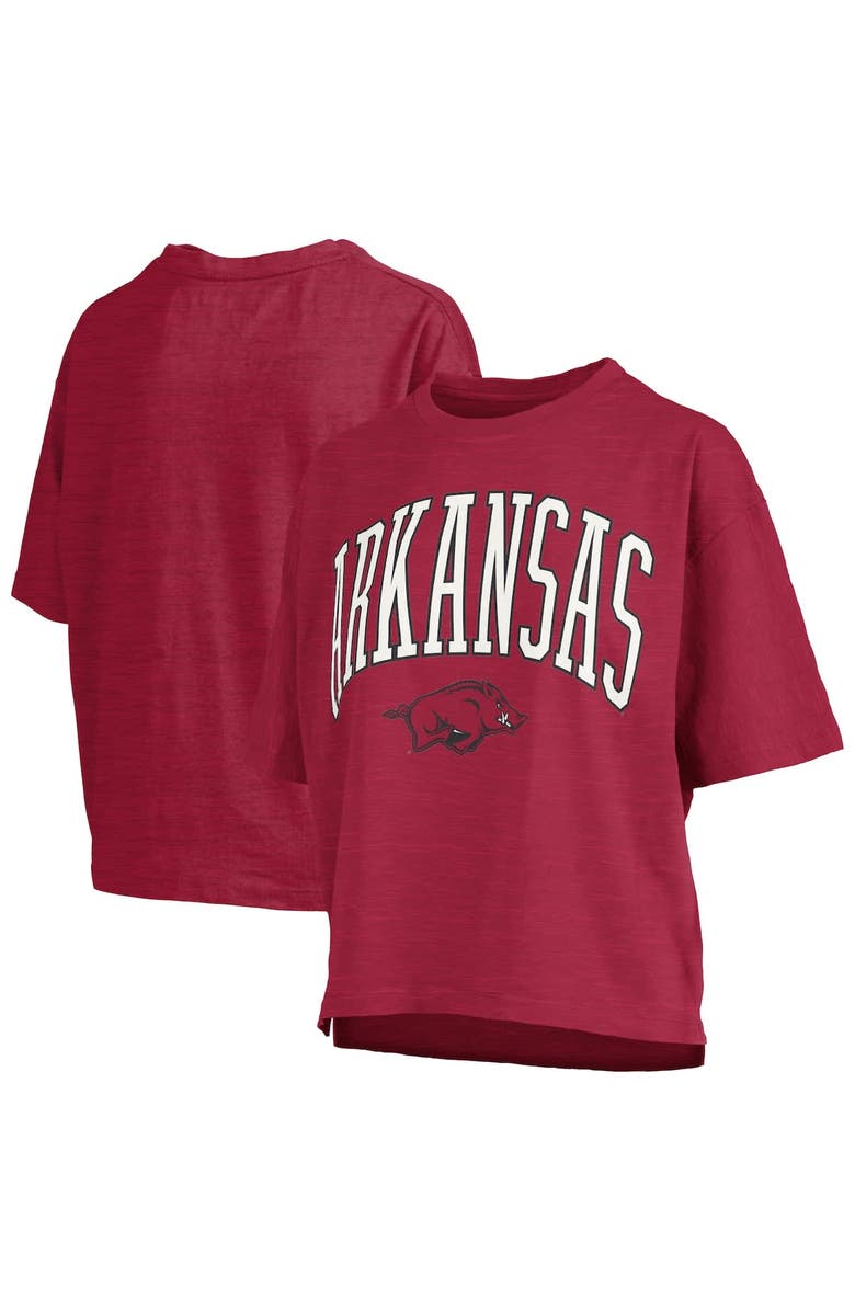 PRESSBOX Women's Pressbox Cardinal Arkansas Razorbacks Nelson Arch Over Logo Waist Length Oversized Slub T-Shirt, Main, color, Cardinal