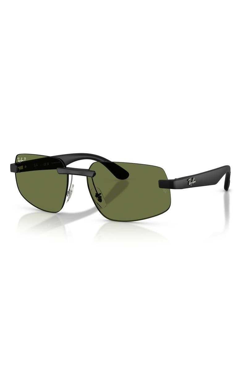 Ray-Ban 60mm Polarized Irregular Sunglasses, Alternate, color, Sand Black / Polar Green