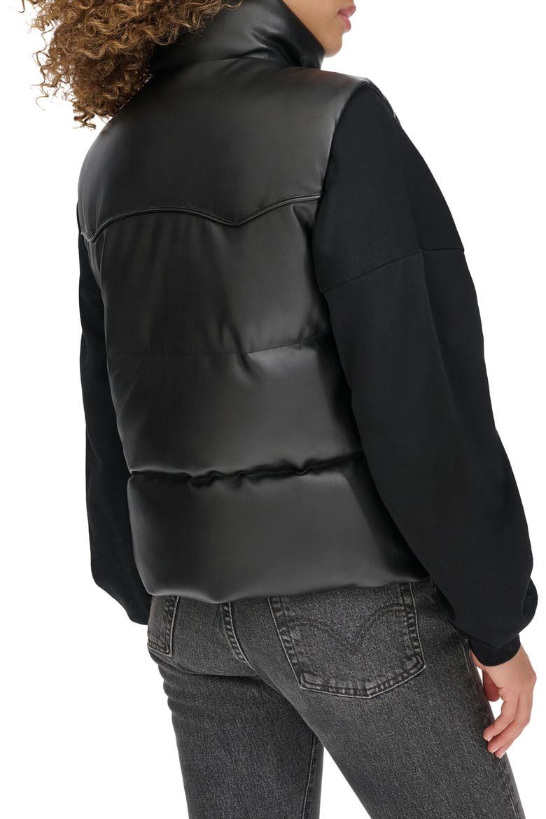 Faux Leather Western Puffer Vest, Alternate, color, BLACK