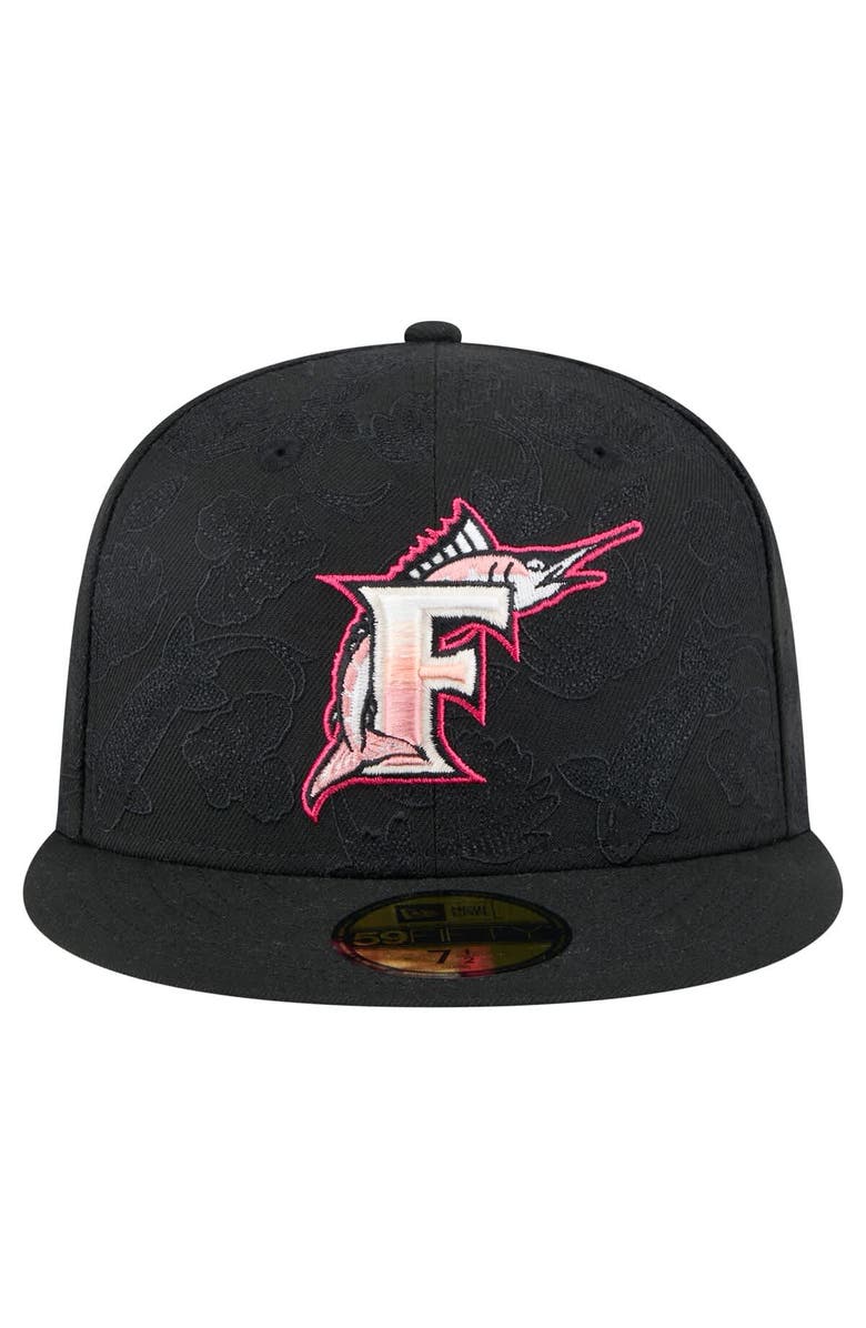 New Era Men's New Era Black Florida Marlins Cooperstown Collection Tonal Koi 59FIFTY Fitted Hat, Alternate, color, 