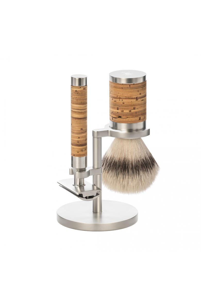 Rocca Birch Bark and Stainless Steel 3-Piece Silvertip Fiber & Safety Razor Shaving Set, Main, color, Birch Bark