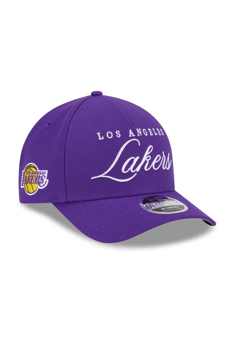 Men's New Era Purple Los Angeles Lakers 2025 NBA Draft M-Crown A-Frame 9FORTY Adjustable Hat, Main, color, Purple