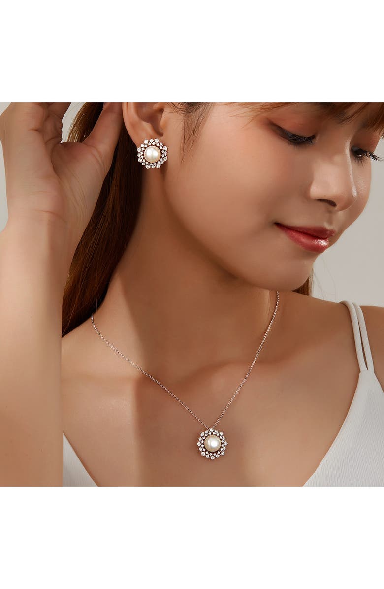 Lafonn Simulated Diamond & Cultured Freshwater Pearl Stud Earrings, Alternate, color, 