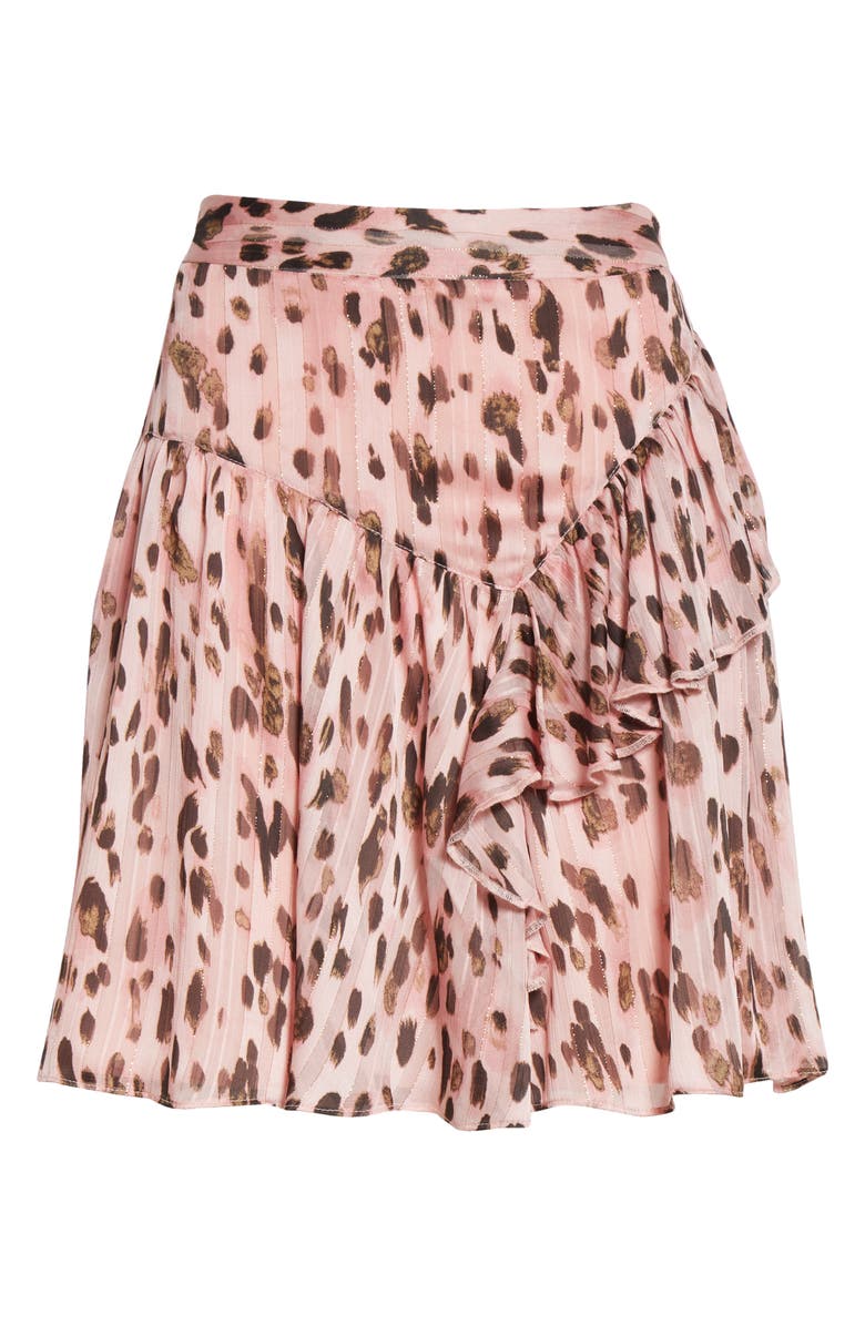 Milly Heidi Leopard Metallic Ruffle Chiffon Miniskirt, Alternate, color, 