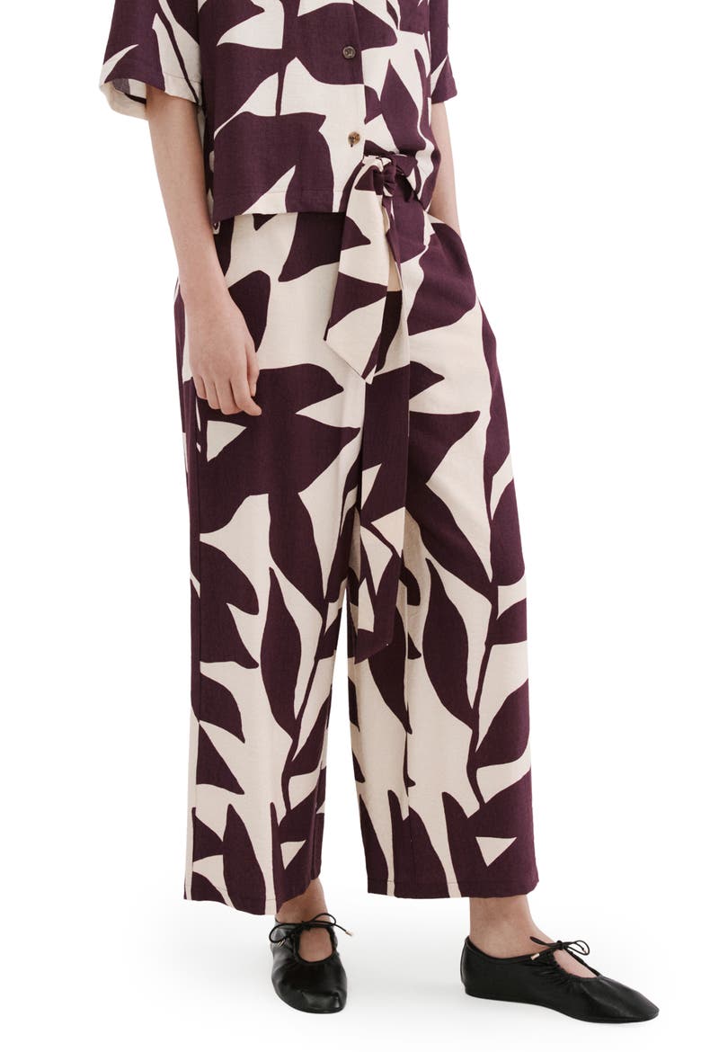 Belted Print Straight Leg Pants, Main, color, ECRU/DARK BROWN