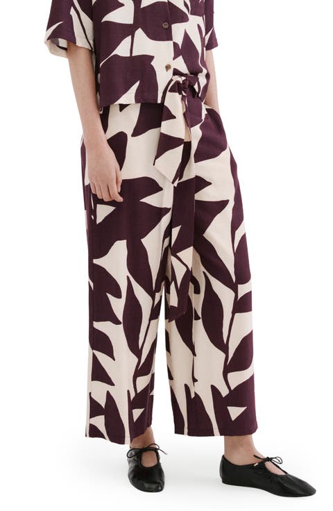 Belted Print Straight Leg Pants