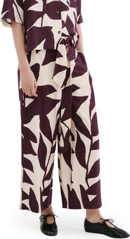 MANGO Belted Print Straight Leg Pants