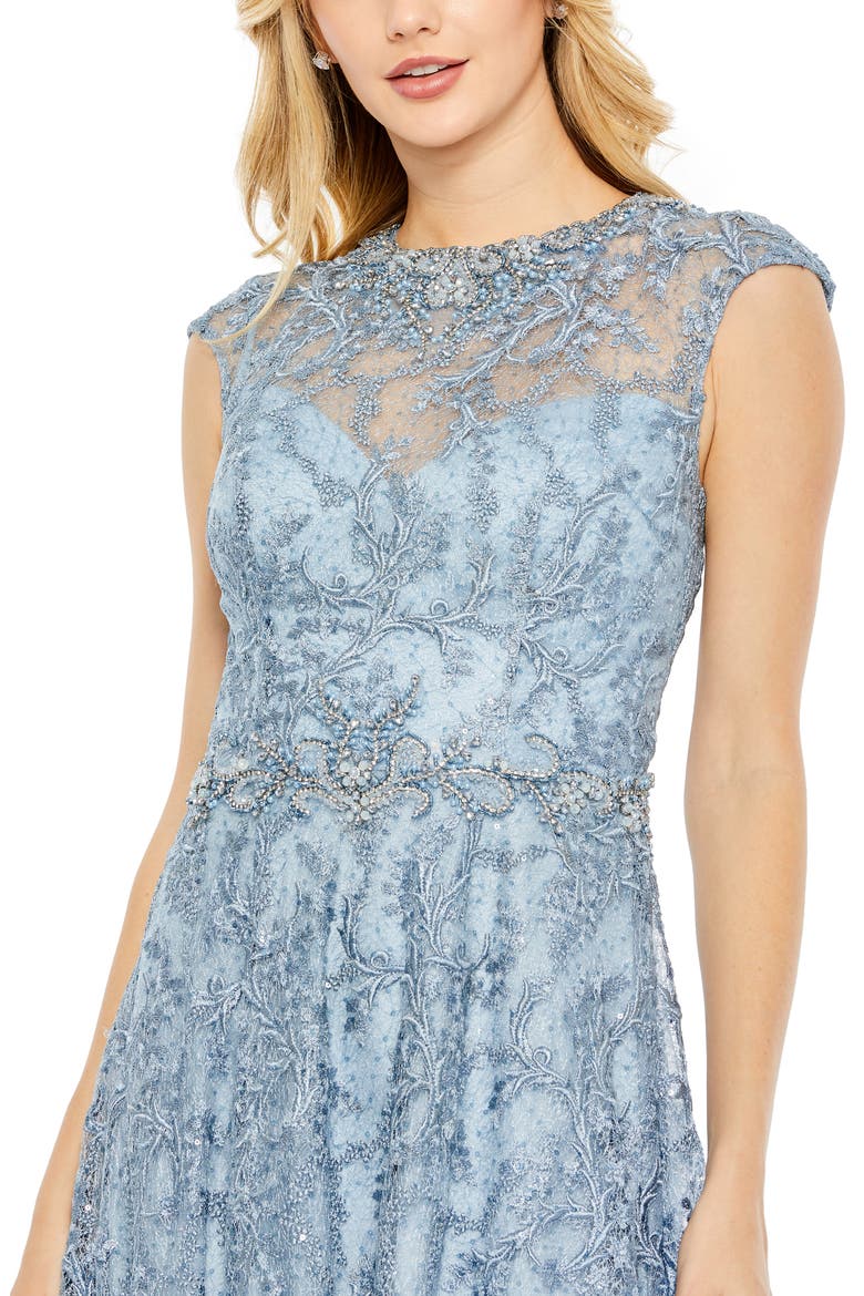 Women’s Lace Embellished Cap Sleeve Formal Gown, Alternate, color, SLATE BLUE