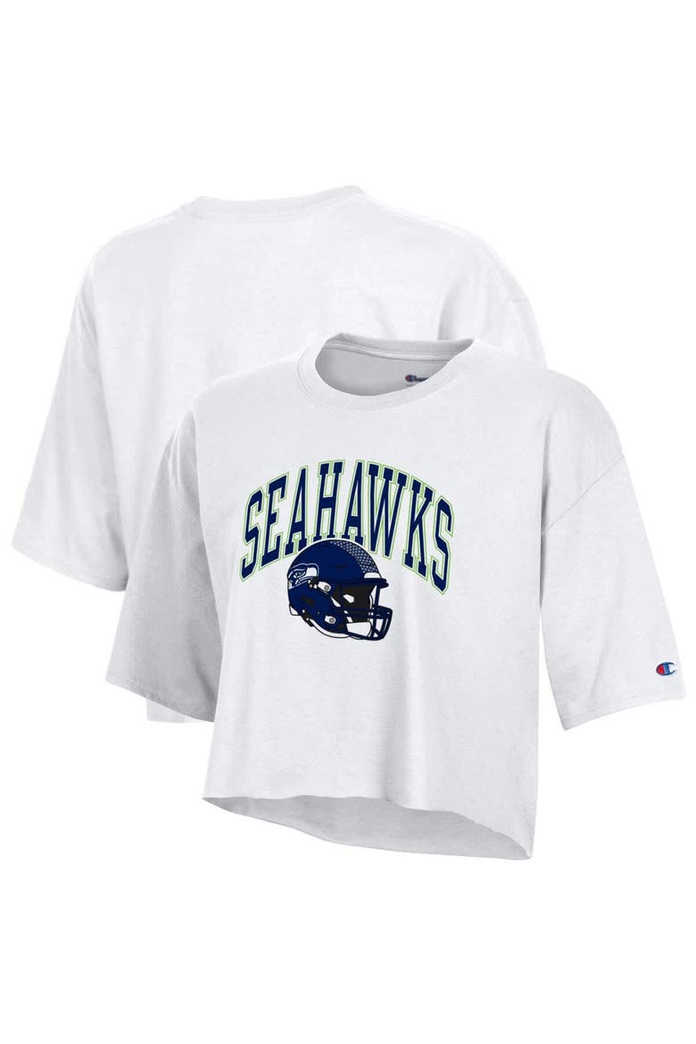 Women's Champion  White Seattle Seahawks Boyfriend Cropped T-Shirt, Main, color, White