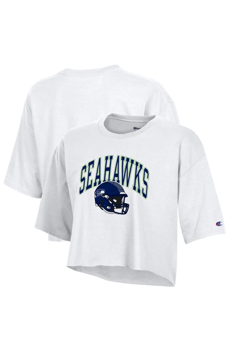 Champion Women's Champion  White Seattle Seahawks Boyfriend Cropped T-Shirt, Main, color, White