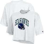 Champion Women's Champion White Seattle Seahawks Boyfriend Cropped T-Shirt