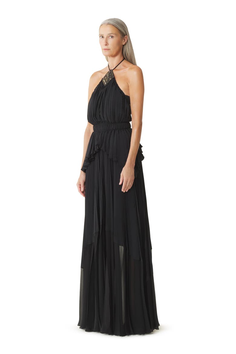 Embroidered Dress In Silk And Charmeuse, Alternate, color, Black