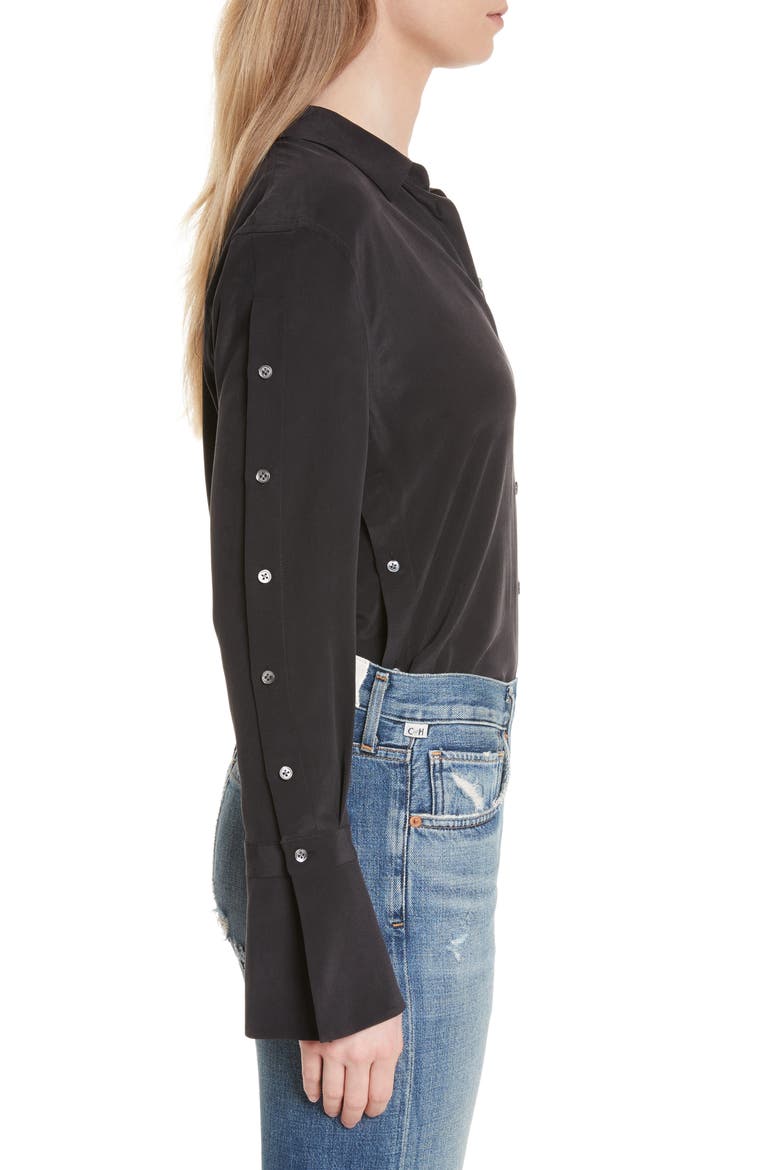 Rossi Button Detail Silk Shirt, Alternate, color, BLACK