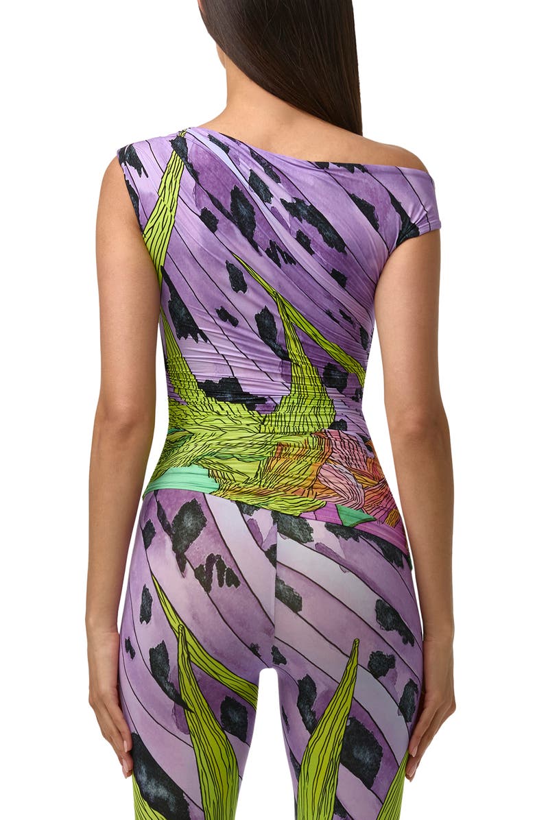 Naked Wardrobe Print Ruched One-Shoulder Top, Alternate, color, Lethal Botanical