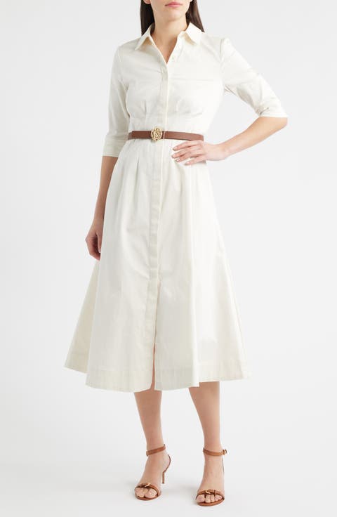 Elbow Sleeve Stretch Cotton Shirtdress