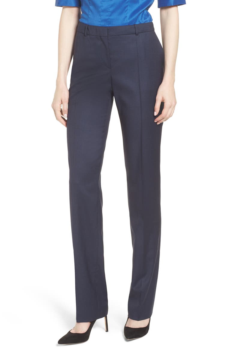 Tamea Dark Blue Wool Melange Trousers, Main, color, BLUE FANTASY