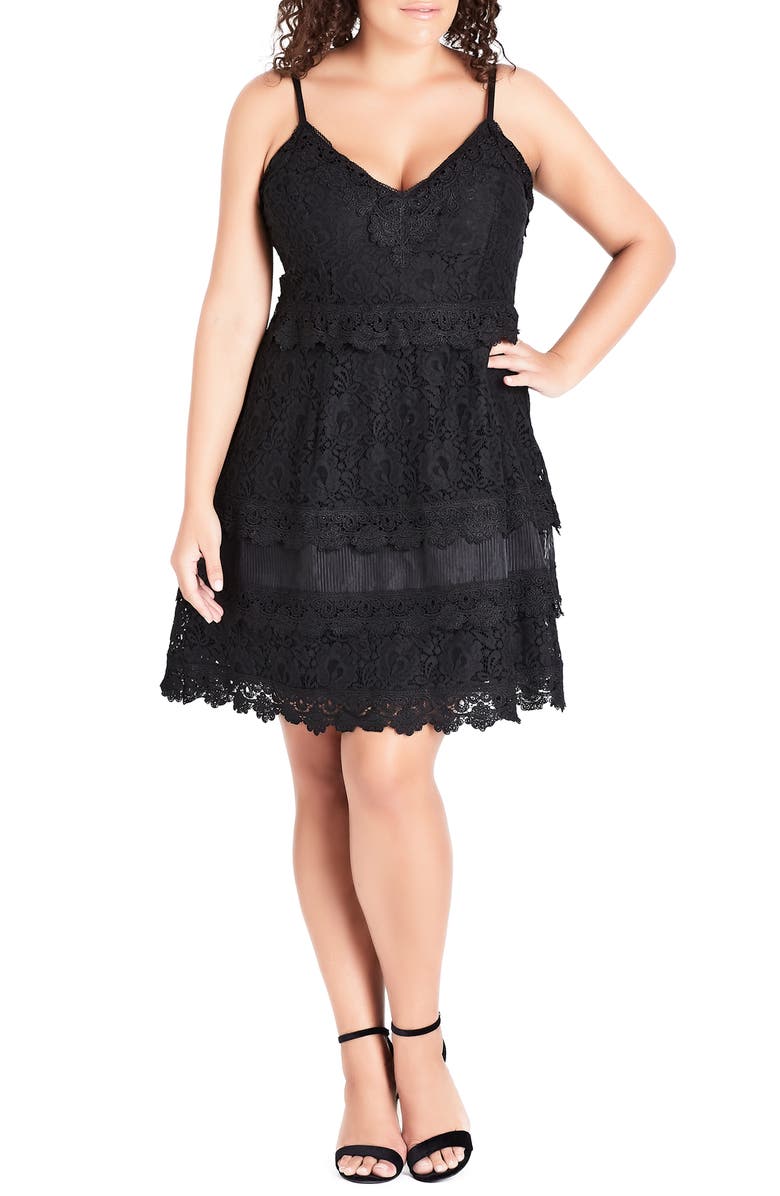 City Chic Nouveau Cotton Blend Lace Fit & Flare Dress, Main, color, 