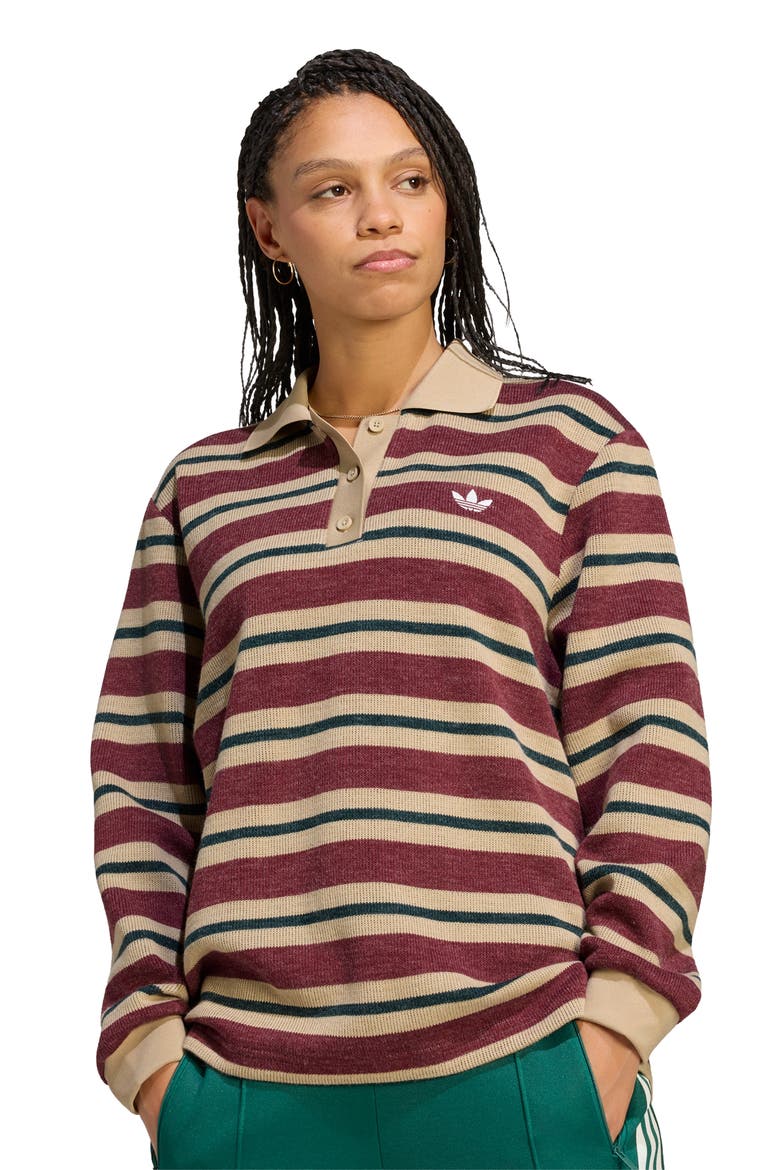 Long Sleeve Striped Knit Polo, Alternate, color, SHADOW RED