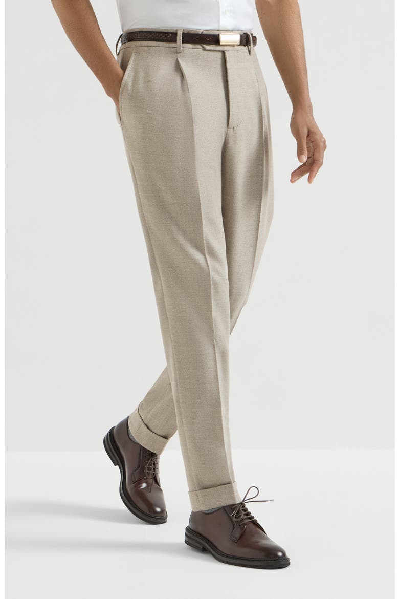 Virgin wool mouliné twill trousers with pleat, Main, color, Grey