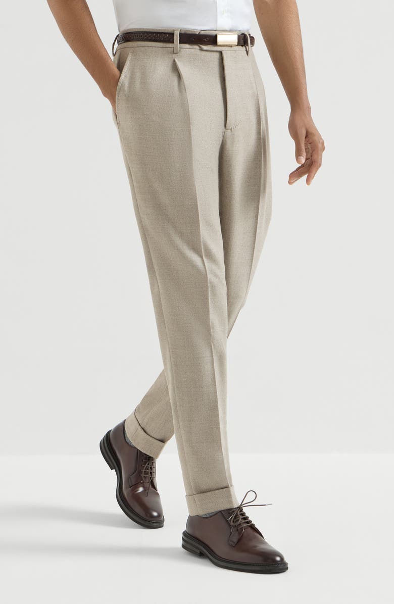 Brunello Cucinelli Virgin wool mouliné twill trousers with pleat, Main, color, Grey