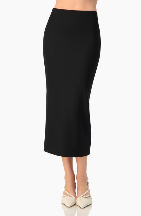 Smooth Stretch Knit High-Waist Fitted Midi Skirt