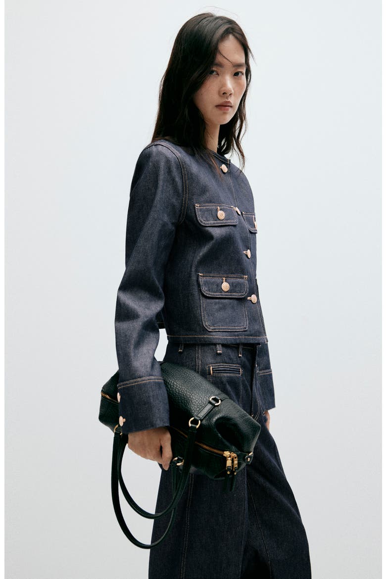 Collarless Denim Jacket, Alternate, color, OPEN BLUE