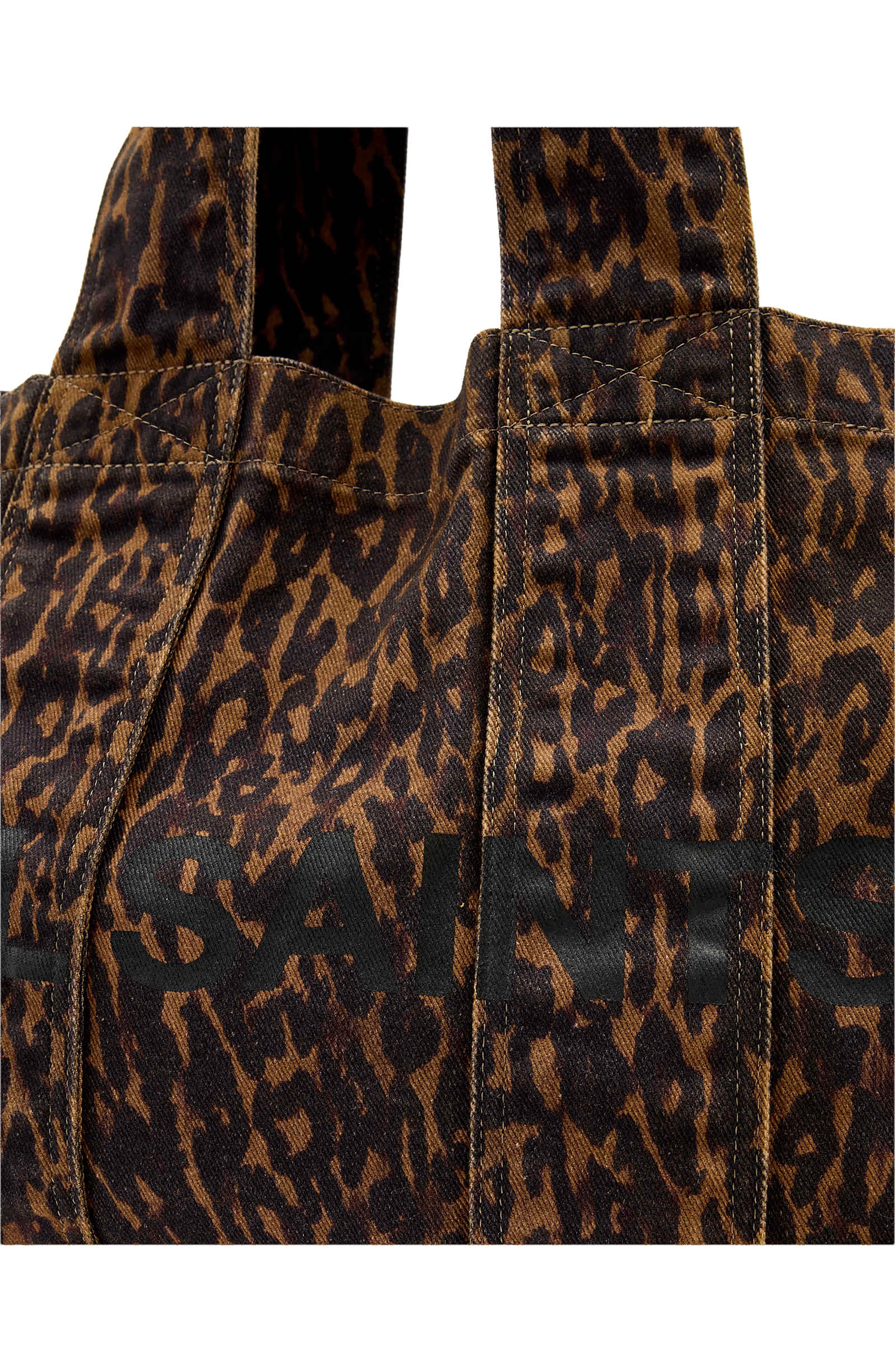 AllSaints Izzy Leopard Print Denim Tote, Alternate, color, Leopard Brown
