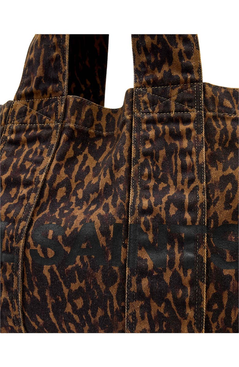 AllSaints Izzy Leopard Print Denim Tote, Alternate, color, Leopard Brown